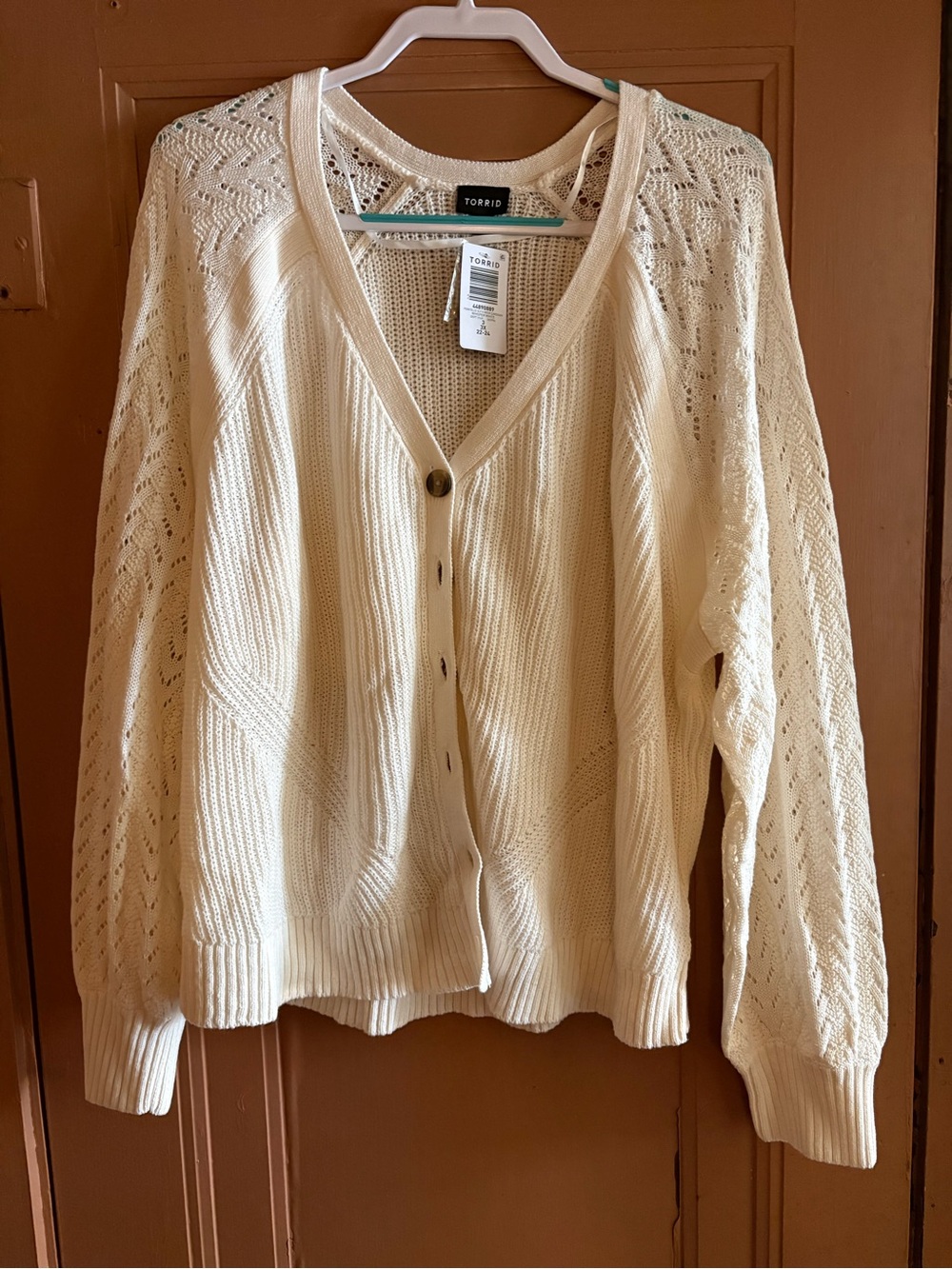 torrid Cream Openwork Sleeve Knit Cardigan